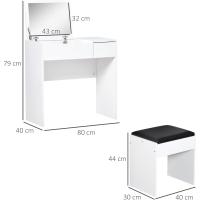 Mesa de Maquillaje con Espejo Abatible y Cajas de Almacenamiento Tocador de Maquillaje de Mesa con Taburete Blanco 80x40x79 cm y 40x30x40 cm - details 6