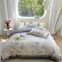 Svetanya Juego de Ropa de Cama con Diseño Floral Pastoral en Amarillo y Morado Tamaño Queen y King Algodón Egipcio Ajustable - details 42
