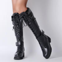 Botas de cuero con cremallera lateral para mujer, botines de tacón bajo a la moda, parte inferior gruesa con cordones, novedad de invierno de 2025 - details 29