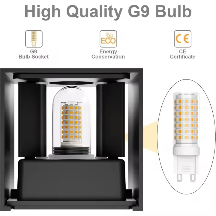 Aplique Pared LED Con G9 LED Bombillas Reemplazables, Blanco Cálido 3000K Lampara de Pared Interior/Exterior IP54 Ángulo Ajustable Apliques Antracita - 1