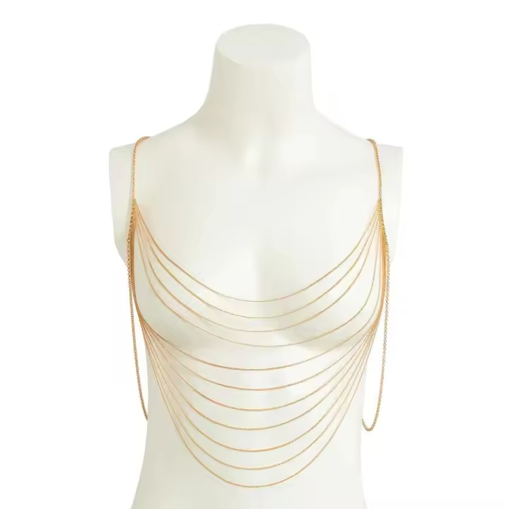 Cadena de Pecho de Metal Dorado con Flecos Joyería de Encanto para Mujer 2023 - 1