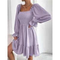 Vestido elegante de moda con cuello cuadrado largo y manga sólida para mujer. - details 15