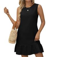 Vestido Corto de Verano Casual Manga sin Abyos, Cuello Redondo, Volante Lindo - details 2