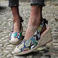 Patrón de piel de serpiente europea y americana, sandalias de cáñamo con tacón de cuña, bolsa de verano para mujer, sandalias vacías traseras de cabeza, zapatos de mujer de tacón alto de gran tamaño - details 13