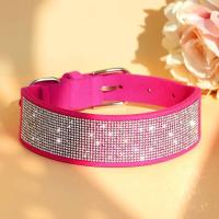 perro imitación suaves, Collar ancho cristal ostentoso mascotas, collares de gamuza con diamantes ustables para perros pequeños, - details 9