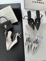 Sandalias de Cabeza de Bolso Fino Punta de Zapato Vacío de Perlas de Charol Plateado de Tacón Alto - details 30