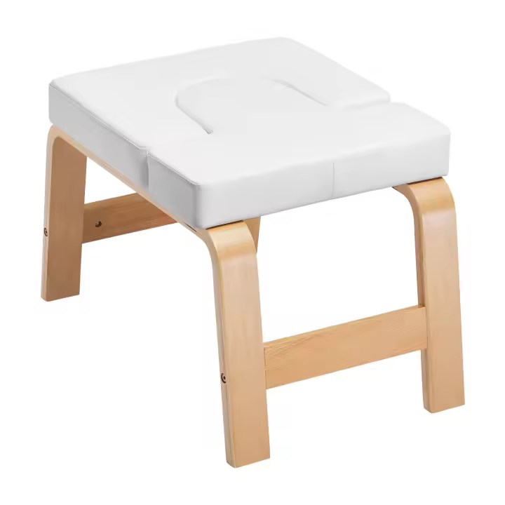 SucceBuy Banco para yoga con cabeza en posición vertical, capacidad de 300 libras, silla de inversión para yoga, entrenador de cabeza en posición vertical, marco de madera y almohadilla de PU, blanco - 1