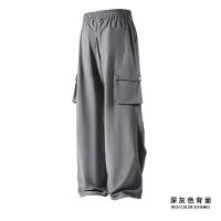 Pantalón plisé con bolsillos laterales para hombre, informal, color liso, recto, con cintura elástica, amplio, en soie glacée, pantalon diario - details 7