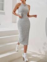Dodycon-Weary Vestido con cuello halter para mujer, vestido midi, sin mangas, punto acanalado, color liso, nuevo diseño de moda - details 5