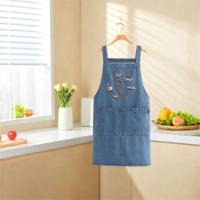 Delantal vaquero de moda Simple antiincrustante con bolsillo delantal Retro diseño artístico suave delantal de trabajo coreano para el hogar - details 7