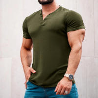 Camiseta de manga corta Henley para hombre, ropa informal de algodón, color verde y M-6XL, paquete de 2 - details 2