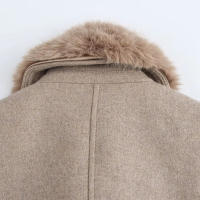 TRAFZA mujer nueva moda elegante manga larga bolsillo Casual prendas de vestir exteriores mujer invierno otoño cuello de piel cinturón decorar chaqueta abrigo - details 16
