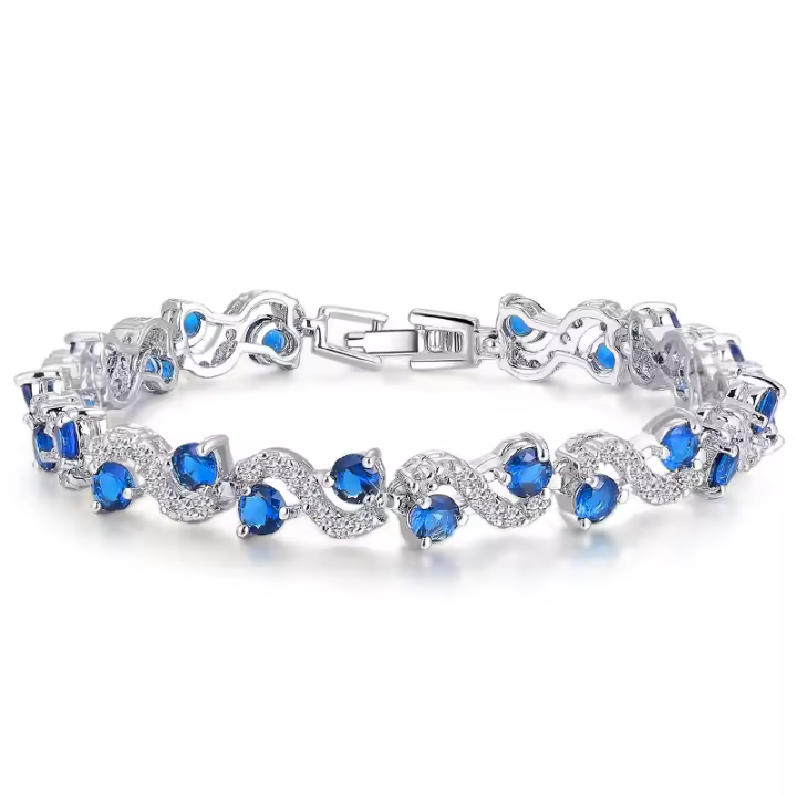Pulseras de Tenis de circonita cúbica Chapada en Plata para Mujer, joyería para Regola de Navidad, Azul Real, 5 Colores, CB193 - 1