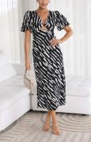 BUNO-Casual para Mujer, Corte en A, Cintura Alta, Cuello en V, Sexy, Bohemia, Midi de Verano con Mangas Abullonadas, Elegante Vestido de Fiesta Vintage - details 3