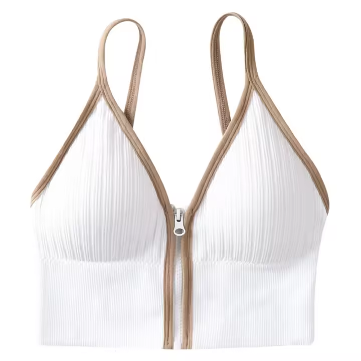 Sujetadores deportivos para mujer, Top blanco transpirable, Top corto ajustado, chaleco de Yoga con cremallera frontal de talla grande, sujetador atlético a prueba de golpes para gimnasio y Fitness - 1