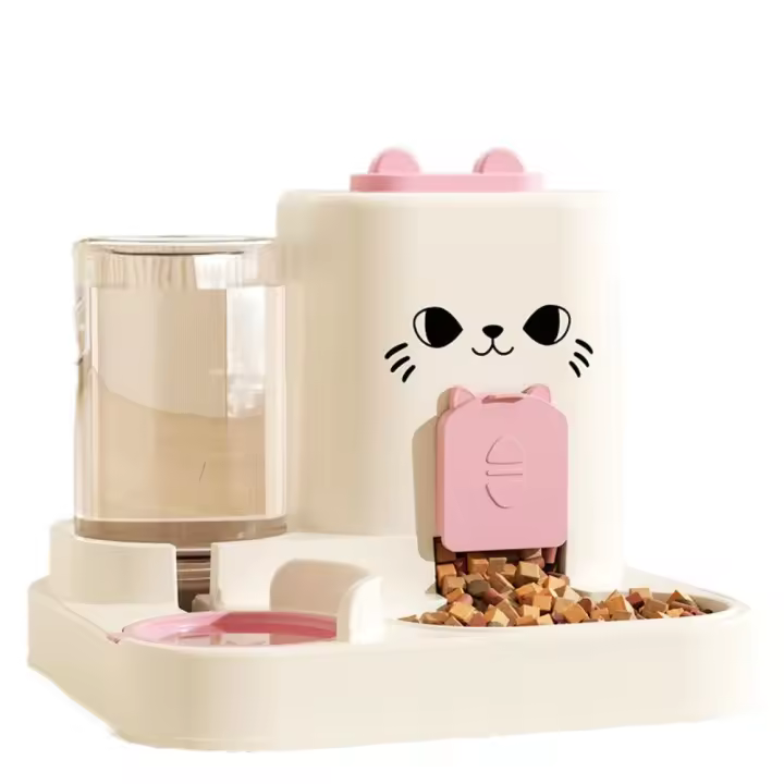 Máquina de alimentación de comida para gatos 2 en 1, alimentador automático de agua para gatos con separación en seco y húmedo a prueba de fugas, con fuente de agua desmontable - 1