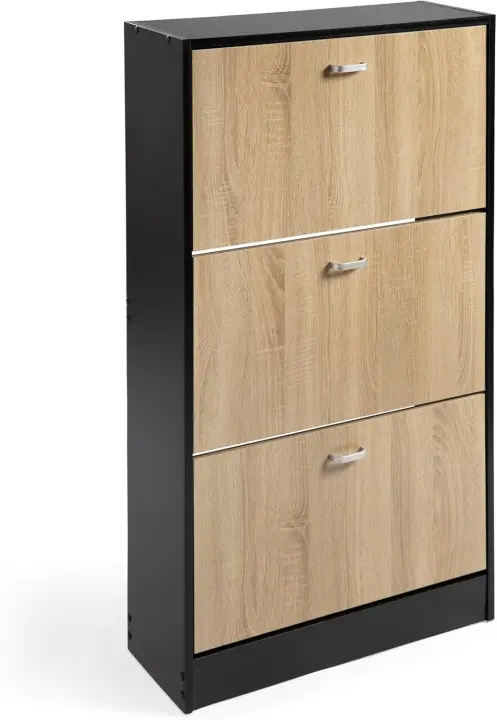 Mínimalista Diseño de Puerta Oscilobatiente 6 Baldas para 28 Zapatos Estructura Blanco/Taupe - 1