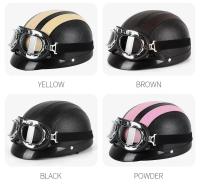 Casco de seguridad unisex para motociclismo, gafas eléctricas retro para moto, casco medio de moda, cuero PU - details 3