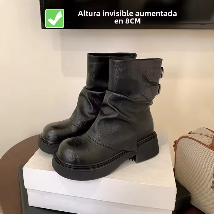 Nuevas botas de moda apiladas de tacón grueso con suela gruesa de estilo británico con realce interior versátil retro de moda - 1