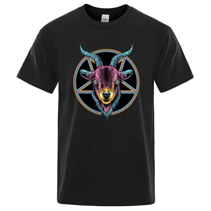 Camiseta de Verano de Algodón con Cuerno de Cabra Diseño Creativo de Cinco Colores para Hombres - 1