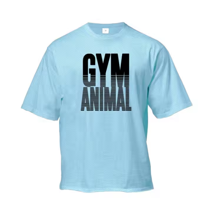 Gym Animal Oversized Drop Shoulders Half Sleeve T-shirt Mens Summer Quick Dry Mesh Bodybuilding Clothing Fitness Loose T Shirt - 1