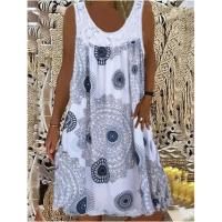 Vestido Midi De Encaje Elegante Con Estampado Vintage Para Mujer Verano Sin Mangas Cuello Redondo Casual Comodidad A-Line - details 1