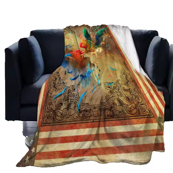 Manta polar de franela con bandera americana Retro para niños, manta cómoda supersuave para sofá cama, Adults-Q6 - 1