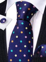 Set De Corbata Y Pochette Para Hombre En Azul Con Puntos De Alta Calidad En Seda Y Poliéster Estilo Fashion Para Negocios Y Fiestas Diseñador Barry.Wang - details 7