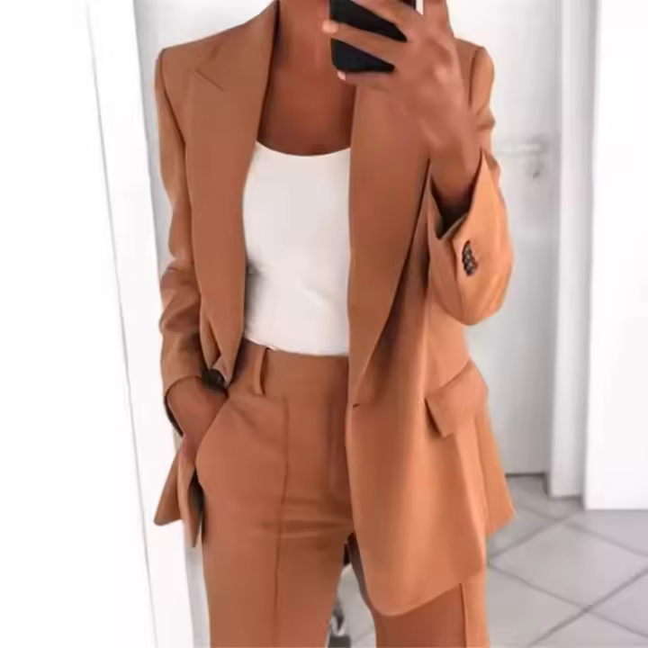 Conjunto de traje de dos piezas para Mujer, moda de Mujer abrigo pantalón set primavera verano traje de solapa - 1