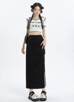 Lucyever-Falda larga ajustada de cintura alta para mujer, faldas Midi con abertura lateral, estilo coreano, Y2K - details 7