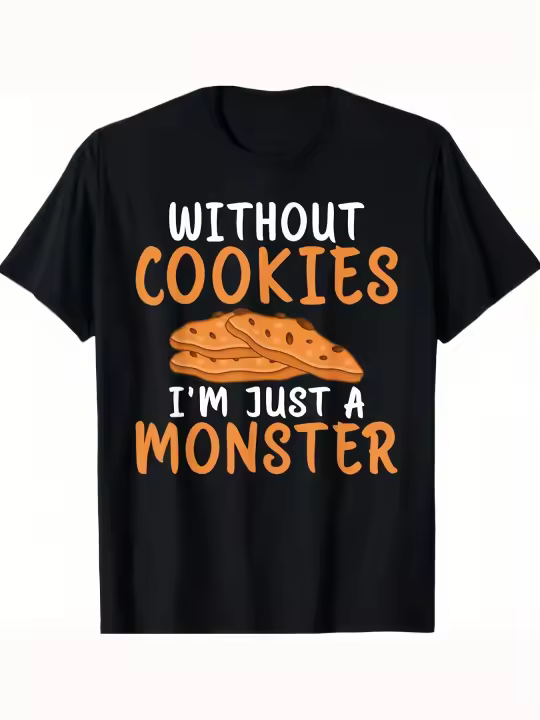 Camiseta de Parpadeo Cómoda y Suave con Cuello Redondo Amor por las Galletas Monstruo sin Cookies - 1