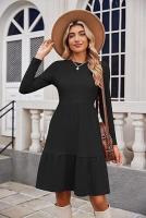 Vestido de manga larga con suéter hasta la rodilla informal con bolsillo y cuello redondo para mujer - details 8