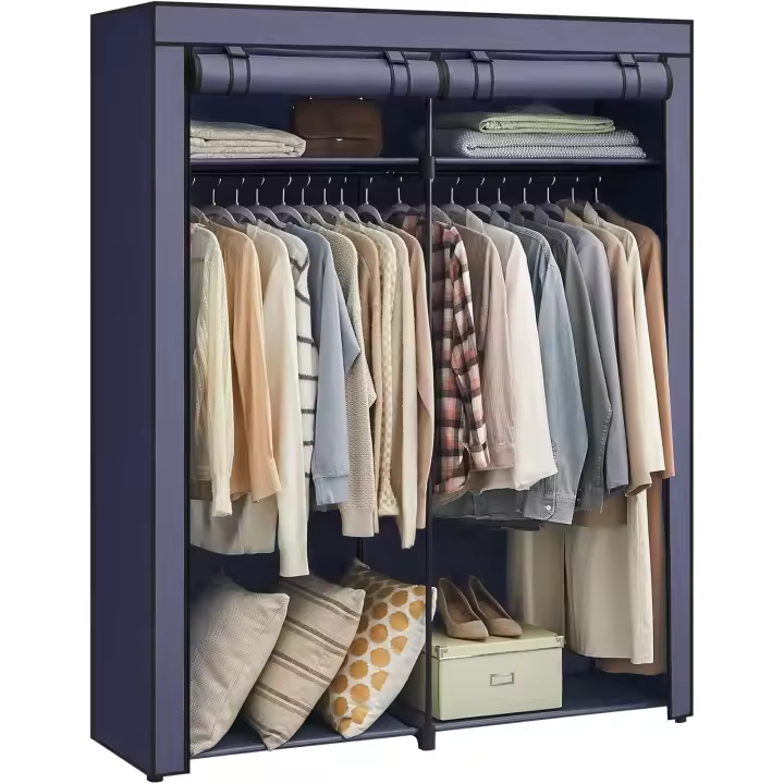 SONGMICS Armario de tela, armario portátil con barras para colgar, perchero, plegable, guardarropa, para dormitorio, estudio, 140 x 43 x 174 cm, gris RYG02GY - 1