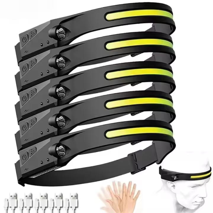 Linterna Frontal LED Recargable Por USB Con Sensor Y Batería Integrada Para Camping Y Pesca Brillo Intenso De 230° Ángulo De Rayo De Luz De 180° Impermeable - 1