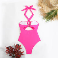 Nuevo traje de baño para mujer, traje de baño de una pieza de cintura alta de Color sólido, Bikini - details 11