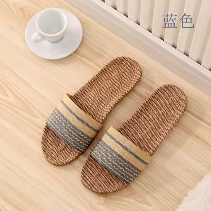 Algodón y lino interior y exterior, par de lino para el hogar, lavabo, fondo de goma, piso de madera, algodón y lino, zapatillas frescas. - 1