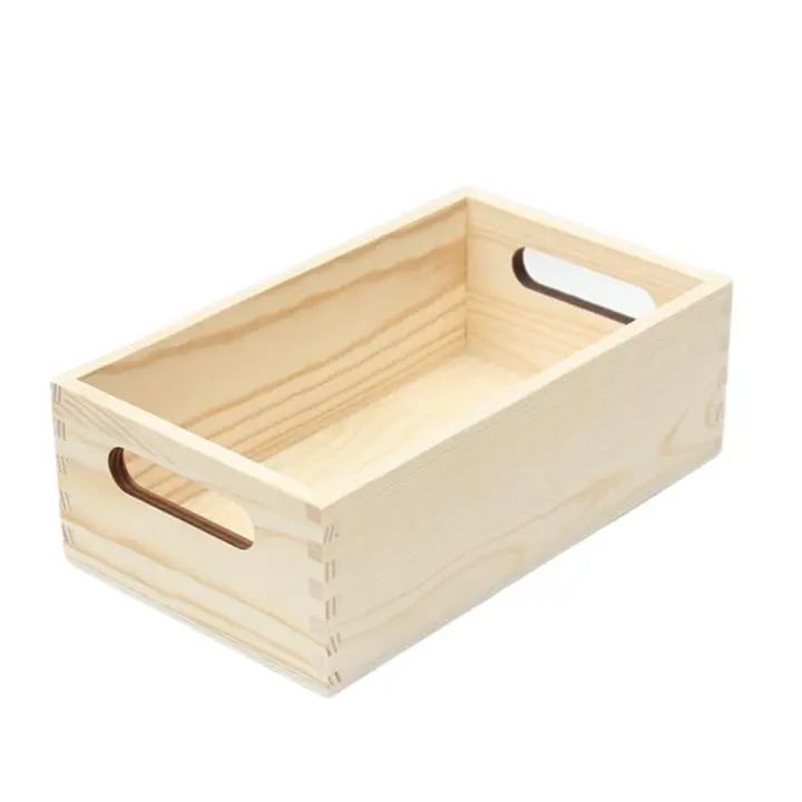 Contenedor de almacenamiento de artículos diversos Retro, gabinete reutilizable de gran capacidad, caja de almacenamiento de madera con asa Rectangular - 1