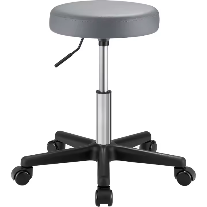 Giratorio Sobre Ruedas Regulable, 46-58 cm, Asiento de Cuero Sintético, Para Trabajo, Estudio, Oficina, Clínica Negro LJB61B - 1