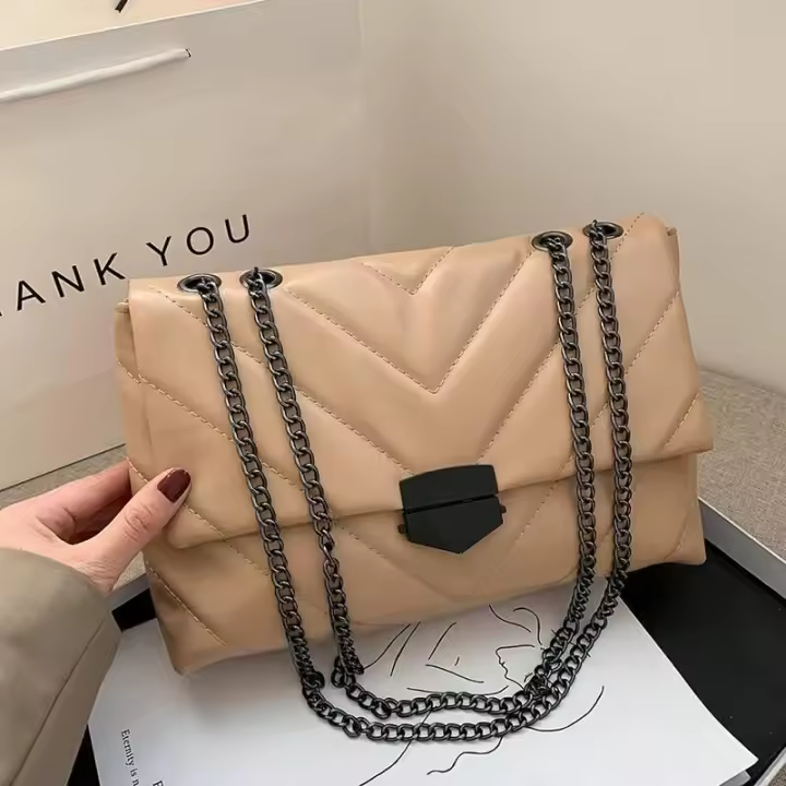 Bolso cruzado de cuero PU con hilo de bordado para mujer, bolso de cadena para hombro, bolso de mujer de marca de gran capacidad - 1