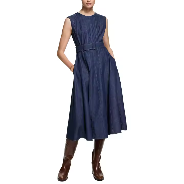 CHCH moda sin mangas de cintura alta Maxi vestido de mujer vestidos de mezclilla elegante cuello redondo 2024 novedad de verano Oficina señoras vestidos de fiesta - 1
