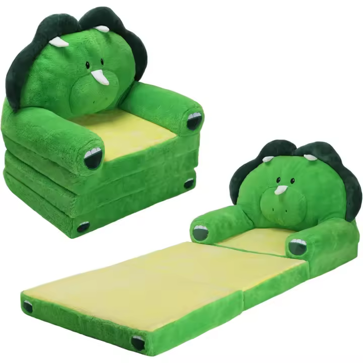 Sofá Plegable de Felpa para Niños Sillón con Respaldo 2 en 1, Sillón Infantil Cómoda Animados con Cremallera, Ligero Estable Sofá Cama para Bebé para Dormitorio Sala de Estar, Dinosaurios (3 Capas) - 1