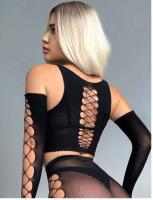 Ropa interior sexy para mujer, corsé ajustado, camiseta clásica sexy de manga corta a cuadros y conjunto de lencería con protectores de piernas sin forro - details 11