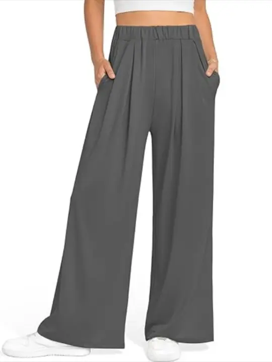 Pantalones de moda para mujer con cintura alta y piernas anchas sólidas para - 1