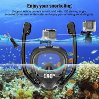 Máscara De Snorkel Total Facial Visión Panorámica De 180° Silicona Top Seco Gafas De Natación Y Nado Con 2 Snorkels Antiniebla Anti-Rociador - details 9