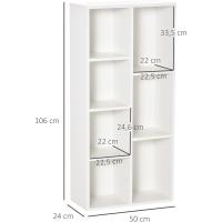 Estantería para Libros Librería de Madera con 7 Compartimentos Oficina 50x24x106 cm Blanco - details 2