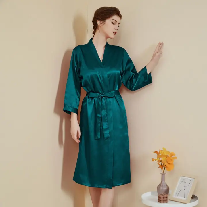 Pijamas de satén para el hogar para mujer, primavera y verano, mangas de nueve cuartos de lujo ligero, camisón largo y fresco, albornoz, ropa de estar, vestido sexy, buen sueño - 1