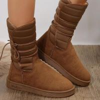 Botas de nieve a media pantorrilla para mujer, zapatos de plataforma, mantienen el calor, con cordones, cómodas, impermeables, calidad, invierno - details 1