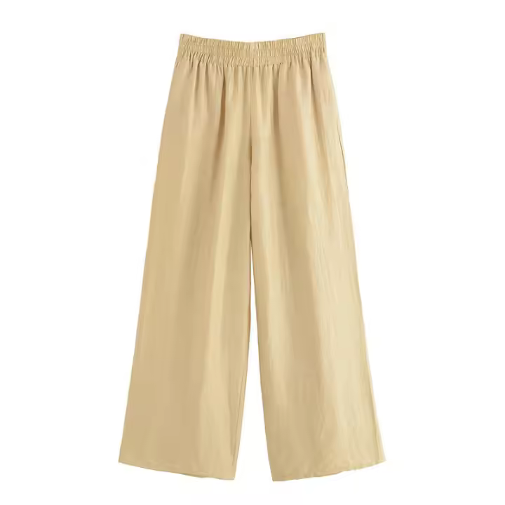 Conjunto de Pantalones Anchos para Mujer OUWU Dos Piezas, Cuello en V, Manga Corta, Traje de Safari, Pantalones de Cintura Alta - 1