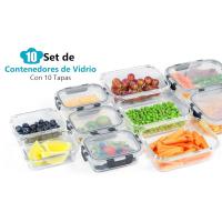 Paquete de 10 contenedores de preparación de comida de vidrio caja de almuerzo de comida