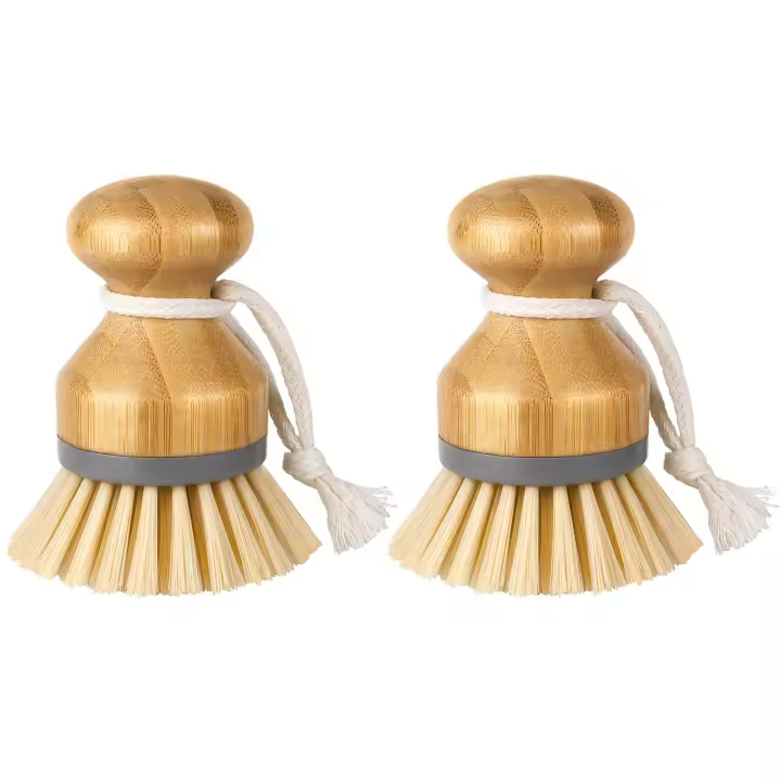 Cepillo de Palmera de Bambú Cepillo de Limpieza para Platos, Ollas, Sartenes Paquete de 2 - 1